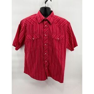 Gioberti Western Pearl Snap Shirt Mens XL Red Striped Short Sleeve Cotton Blend